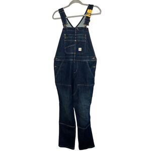 Carhartt Denim Double Front Bib Overalls Sz Small Short Rugged Flex Womens